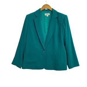 Norm Thompson Blazer Women's Size Large Green One Botton Suit Career Job Church